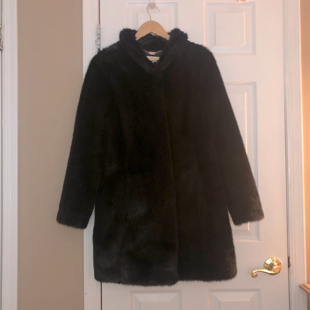 Black faux fur coat